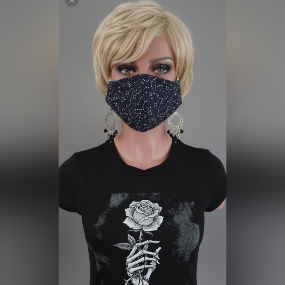Perry Ellis Black Star Print Unisex Face Mask